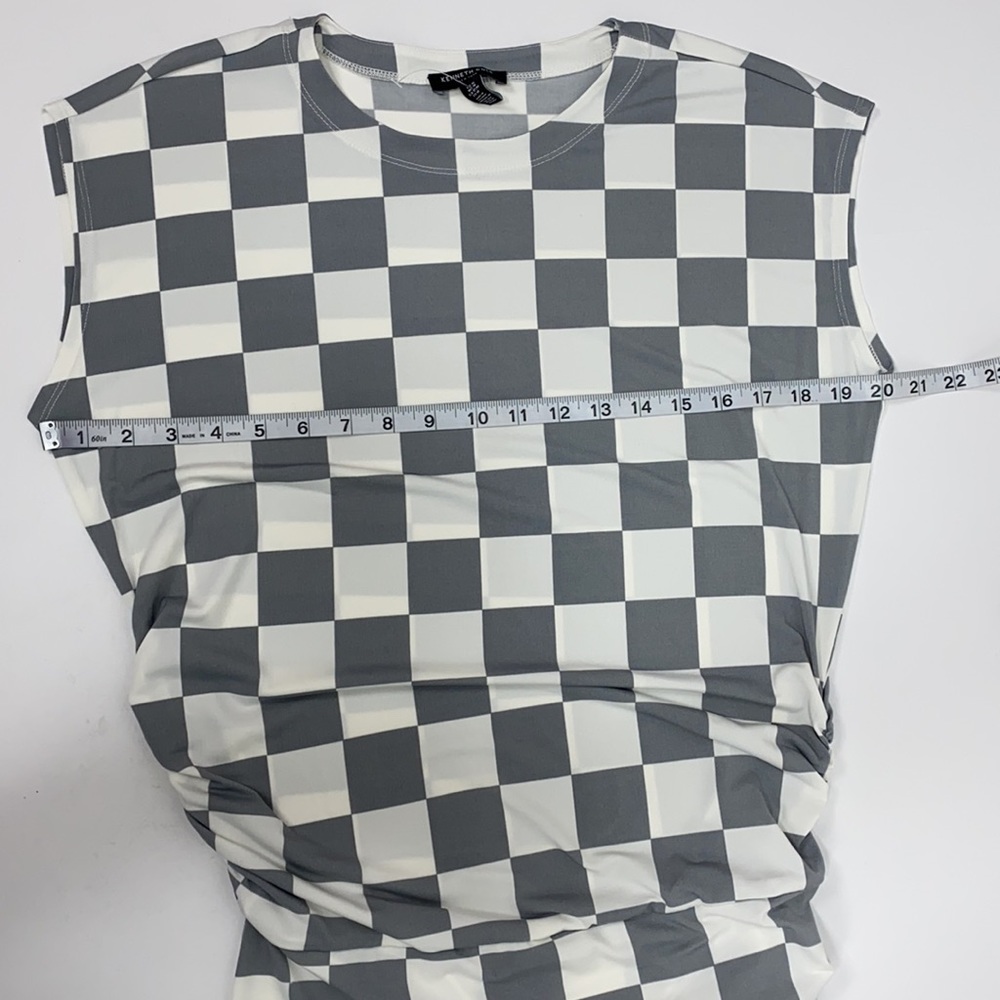 Kenneth Cole Medium Ruched Side Checker Long Dress - Picture 10 of 11